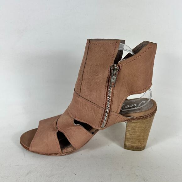 Free People Effie Sandals Womens 9 Brown Leather Block Heel Open Toe Preppy - Picture 6 of 10